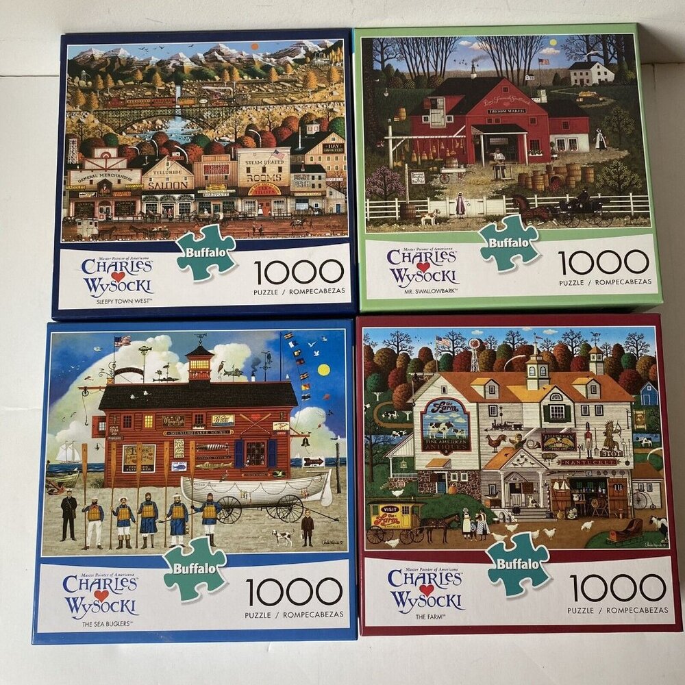 Charles Wysocki 1000 pcs puzzle lot Americana Swallowbark Sleepy Town Sea Bugler